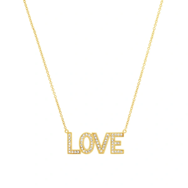 Jennifer Meyer Diamond Uppercase Love Necklace in 18K Yellow Gold | Fine Necklaces | Coveti