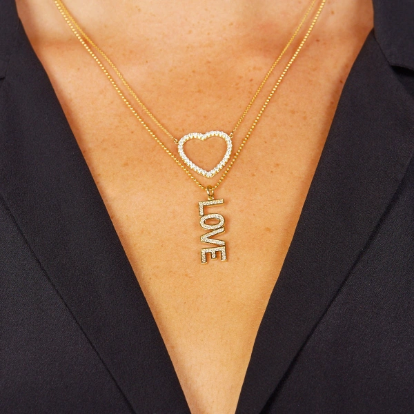 Jennifer Meyer Diamond Uppercase Love Pendant Necklace in 18K Yellow Gold | Fine Necklaces | Coveti