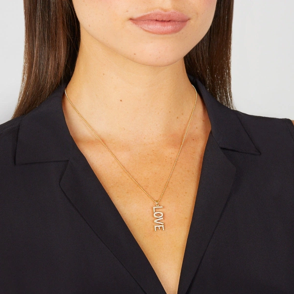 Jennifer Meyer Diamond Uppercase Love Pendant Necklace in 18K Yellow Gold | Fine Necklaces | Coveti