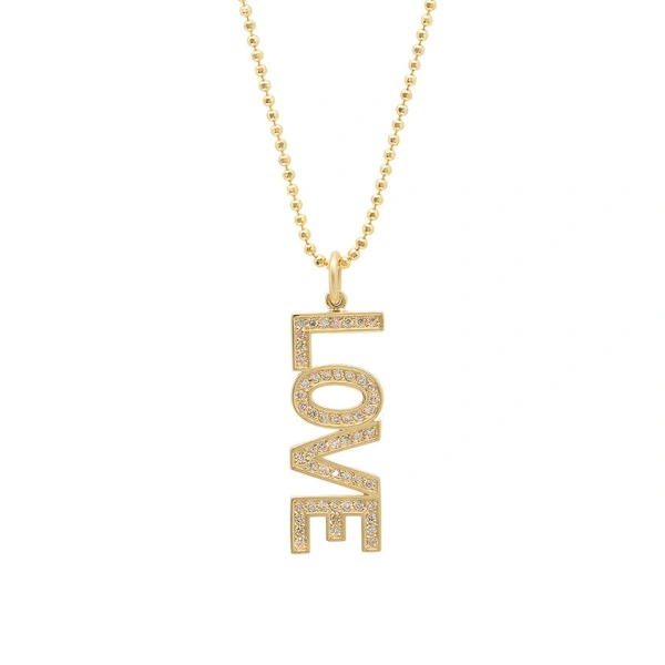 Jennifer Meyer Diamond Uppercase Love Pendant Necklace in 18K Yellow Gold | Fine Necklaces | Coveti