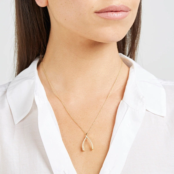 Jennifer Meyer Diamond Wishbone Necklace in 18K Yellow Gold | Fine Necklaces | Coveti