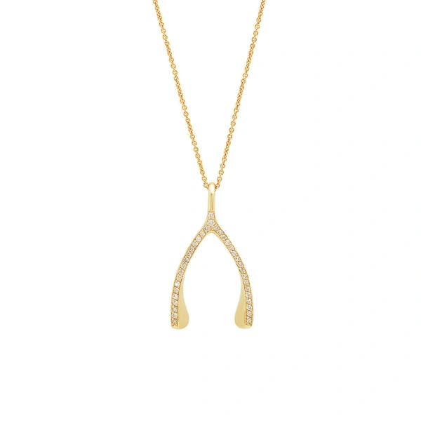 Jennifer Meyer Diamond Wishbone Necklace in 18K Yellow Gold | Fine Necklaces | Coveti