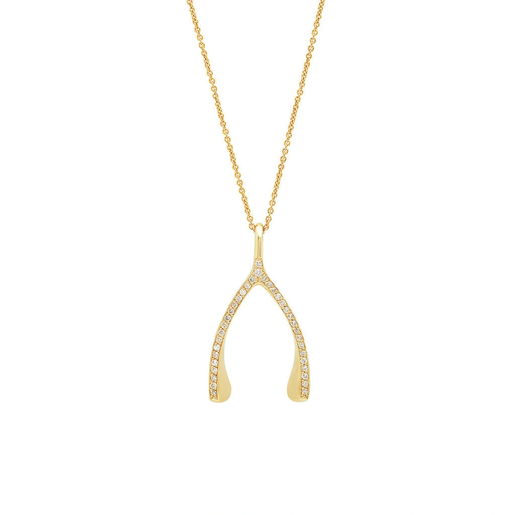 Jennifer Meyer Diamond Wishbone Necklace in 18K Yellow Gold Jennifer Meyer Diamond Wishbone Necklace in 18K Yellow Gold | Fine Necklaces | Coveti