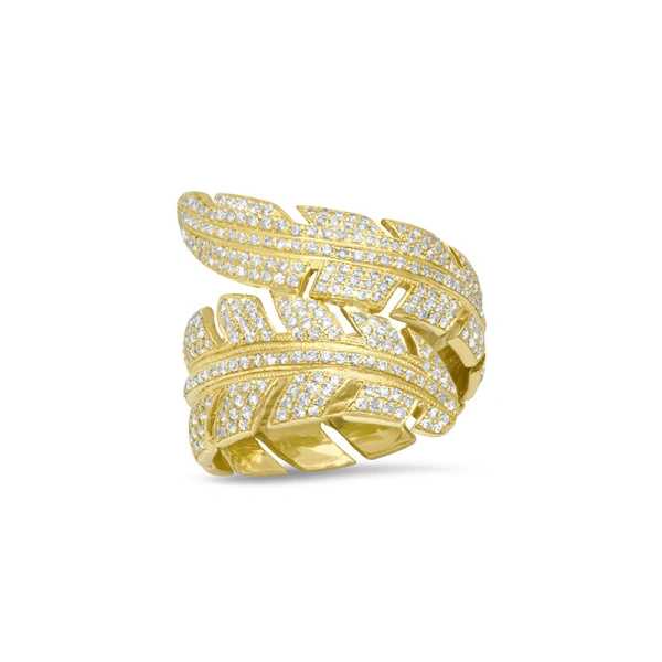 Jennifer Meyer Diamond Wrap Leaf Ring in 18K Yellow Gold | Fine Rings | Coveti