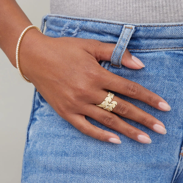Jennifer Meyer Diamond Wrap Leaf Ring in 18K Yellow Gold | Fine Rings | Coveti