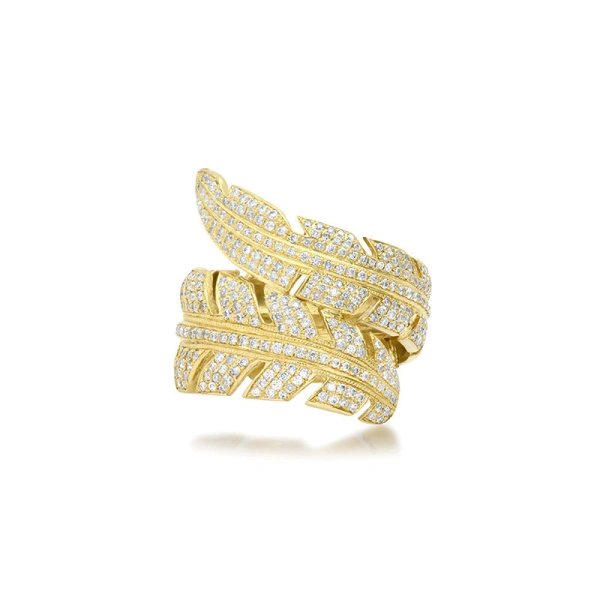 Jennifer Meyer Diamond Wrap Leaf Ring in 18K Yellow Gold | Fine Rings | Coveti