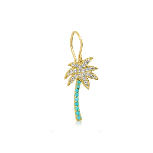Jennifer Meyer Diamond and Turquoise Palm Tree Earrings in 18K Yellow Gold | Fine Earrings | Coveti