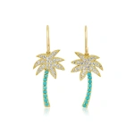 Jennifer Meyer Diamond and Turquoise Palm Tree Earrings in 18K Yellow Gold | Fine Earrings | Coveti