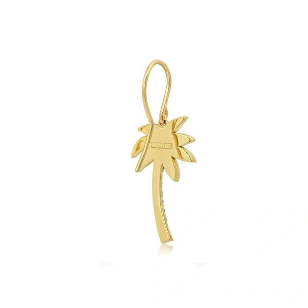 Jennifer Meyer Diamond and Turquoise Palm Tree Earrings in 18K Yellow Gold | Fine Earrings | Coveti