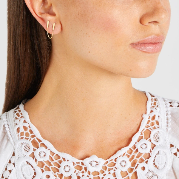 Jennifer Meyer Double Bar Stud in 18K Yellow Gold | Fine Earrings | Coveti