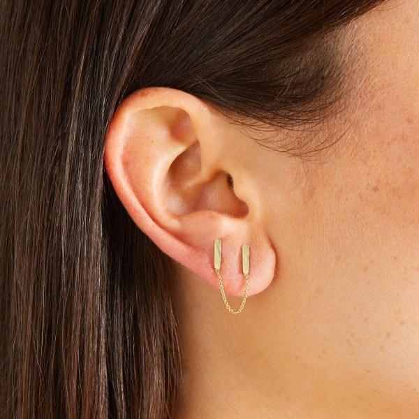 Jennifer Meyer Double Bar Stud in 18K Yellow Gold | Fine Earrings | Coveti