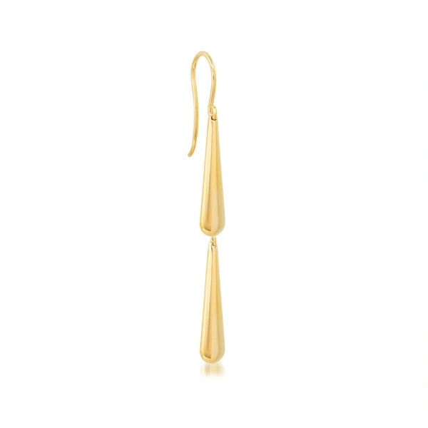 Jennifer Meyer Double Dome Drop Earrings in 18K Yellow Gold | Fine Earrings | Coveti