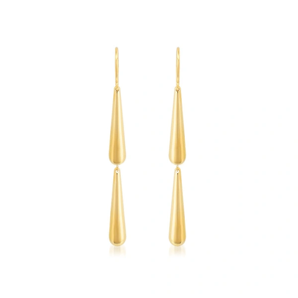 Jennifer Meyer Double Dome Drop Earrings in 18K Yellow Gold | Fine Earrings | Coveti