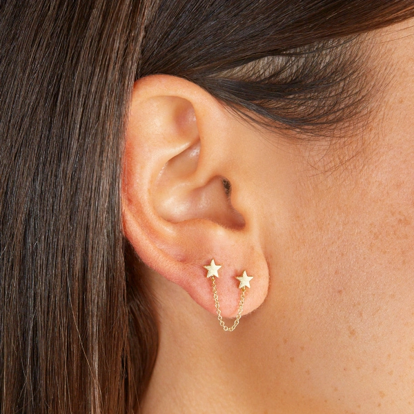 Jennifer Meyer Double Star Stud in 18K Yellow Gold | Fine Earrings | Coveti