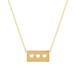 Jennifer Meyer Ellen Plate with 3 Cut Out Heart Detail Necklace in 18K Yellow Gold | Fine Necklaces | Coveti