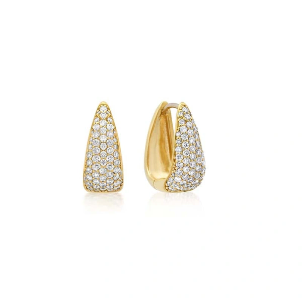 Jennifer Meyer Elongated Diamond Teardrop Huggies in 18K Yellow Gold | Fine Earrings | Coveti