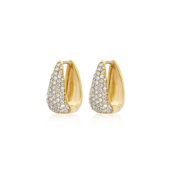 Jennifer Meyer Elongated Diamond Teardrop Huggies in 18K Yellow Gold | Fine Earrings | Coveti