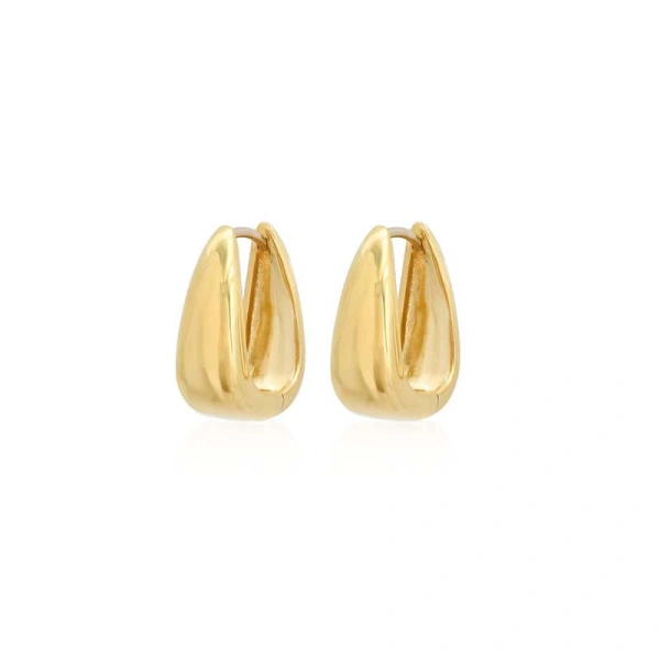 Jennifer Meyer Elongated Teardrop Huggies in 18K Yellow Gold | Fine Earrings | Coveti