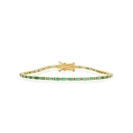 Jennifer Meyer Emerald Baguette Tennis Bracelet in 18K Yellow Gold | Fine Bracelets | Coveti