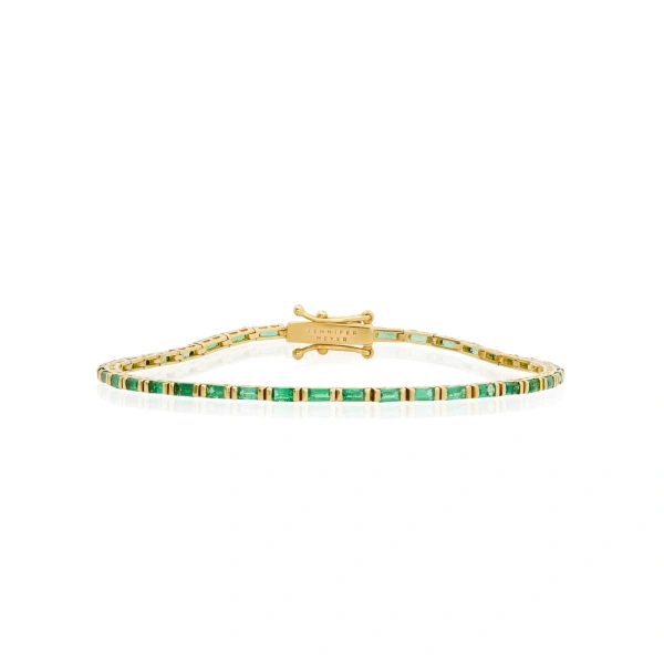 Jennifer Meyer Emerald Baguette Tennis Bracelet in 18K Yellow Gold | Fine Bracelets | Coveti