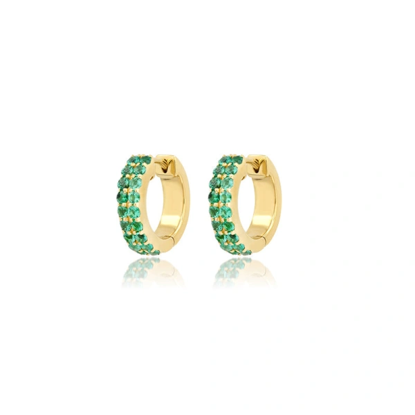Jennifer Meyer Emerald Double Row Huggies in 18K Yellow Gold | Fine Earrings | Coveti