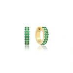 Jennifer Meyer Emerald Double Row Huggies in 18K Yellow Gold | Fine Earrings | Coveti