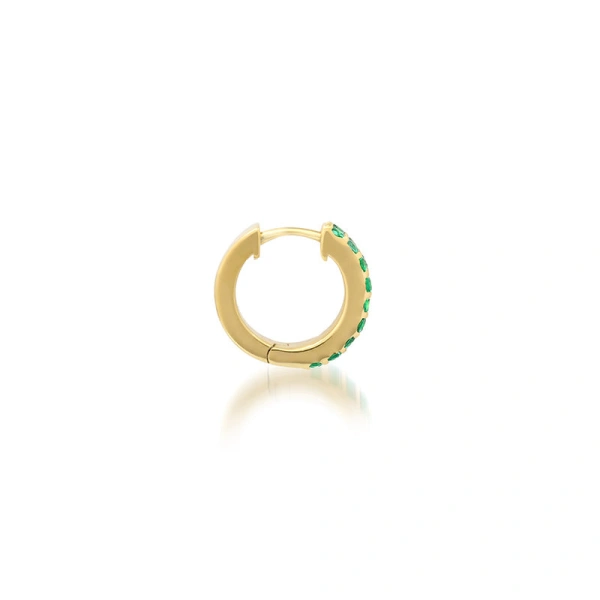 Jennifer Meyer Emerald Double Row Huggies in 18K Yellow Gold | Fine Earrings | Coveti