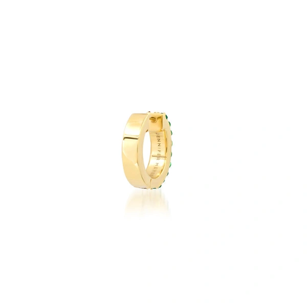 Jennifer Meyer Emerald Double Row Huggies in 18K Yellow Gold | Fine Earrings | Coveti