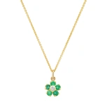 Jennifer Meyer Emerald Flower Necklace with Diamond Center in 18K Yellow Gold | Fine Necklaces | Coveti
