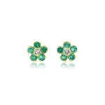 Jennifer Meyer Emerald Flower Studs with Diamond Center in 18K Yellow Gold | Fine Earrings | Coveti