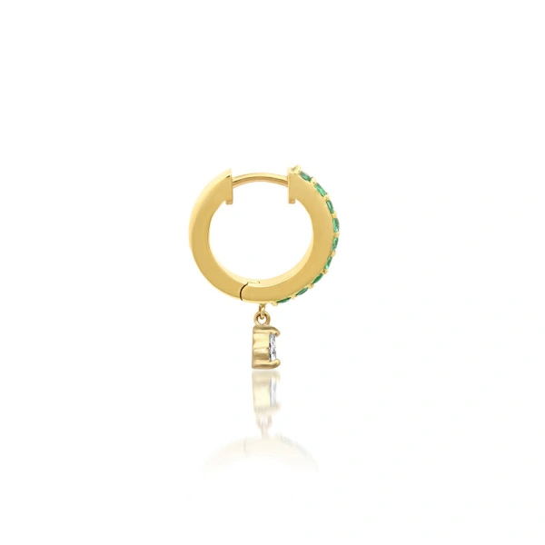 Jennifer Meyer Emerald Huggies With Pear Cut Diamond Drop in 18K Yellow Gold | Fine Earrings | Coveti