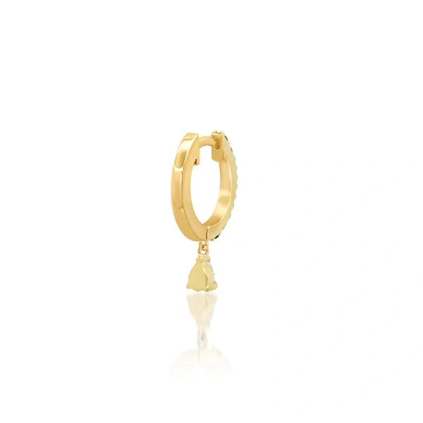 Jennifer Meyer Emerald Huggies With Pear Cut Diamond Drop in 18K Yellow Gold | Fine Earrings | Coveti