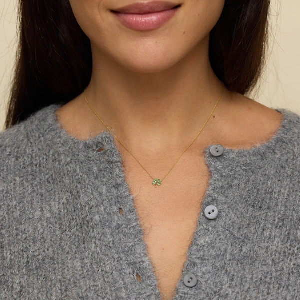 Jennifer Meyer Emerald Mini Clover Necklace in 18K Yellow Gold | Fine Necklaces | Coveti