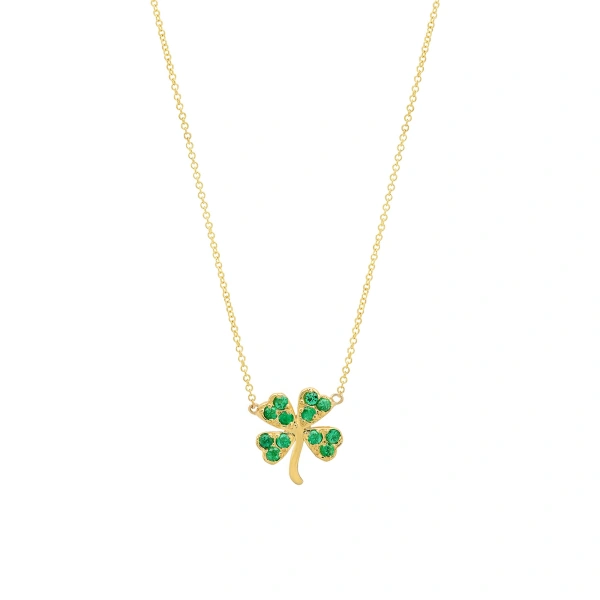 Jennifer Meyer Emerald Mini Clover Necklace in 18K Yellow Gold | Fine Necklaces | Coveti