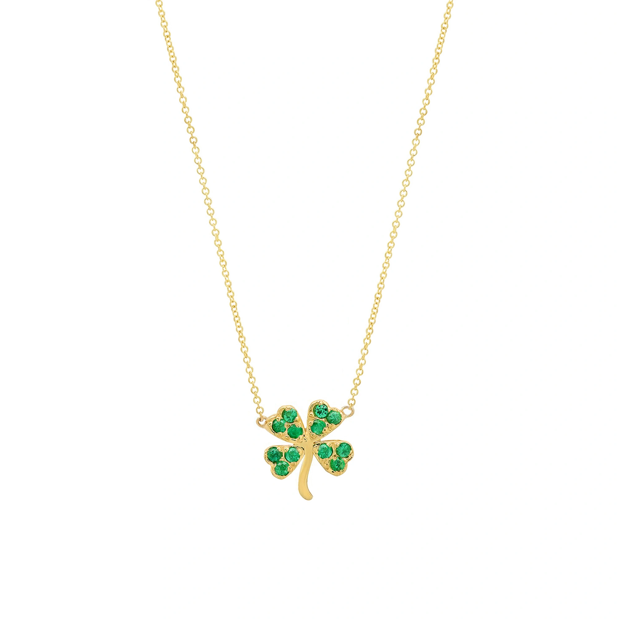 Jennifer Meyer Emerald Mini Clover Necklace in 18K Yellow Gold Jennifer Meyer Emerald Mini Clover Necklace in 18K Yellow Gold | Fine Necklaces | Coveti