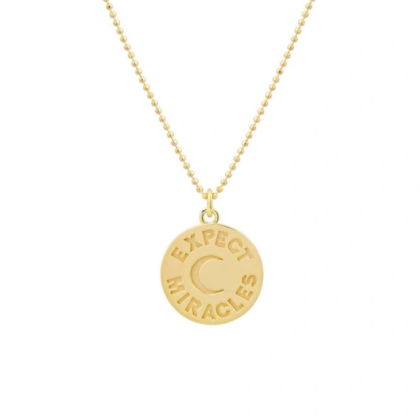 Jennifer Meyer Expect Miracles & Moon Sentiment Pendant Necklace in 18K Yellow Gold | Fine Necklaces | Coveti