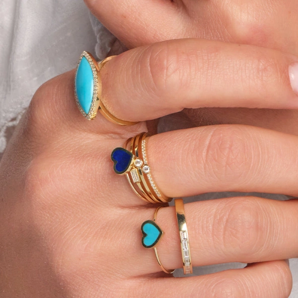 Jennifer Meyer Extra Small Lapis Inlay Heart Ring in 18K Yellow Gold | Fine Rings | Coveti