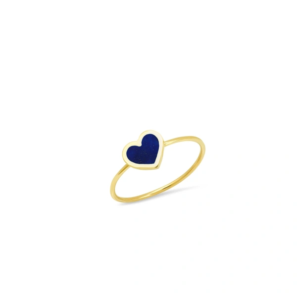 Jennifer Meyer Extra Small Lapis Inlay Heart Ring in 18K Yellow Gold | Fine Rings | Coveti