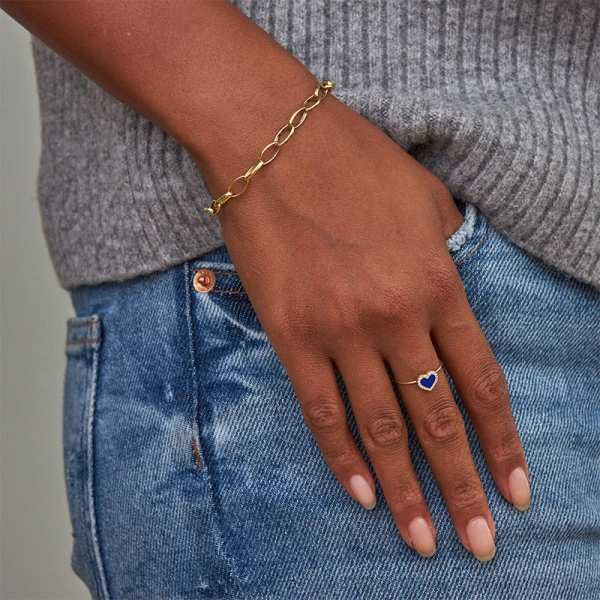 Jennifer Meyer Extra Small Lapis Inlay Heart Ring with Diamonds in 18K Yellow Gold | Fine Rings | Coveti