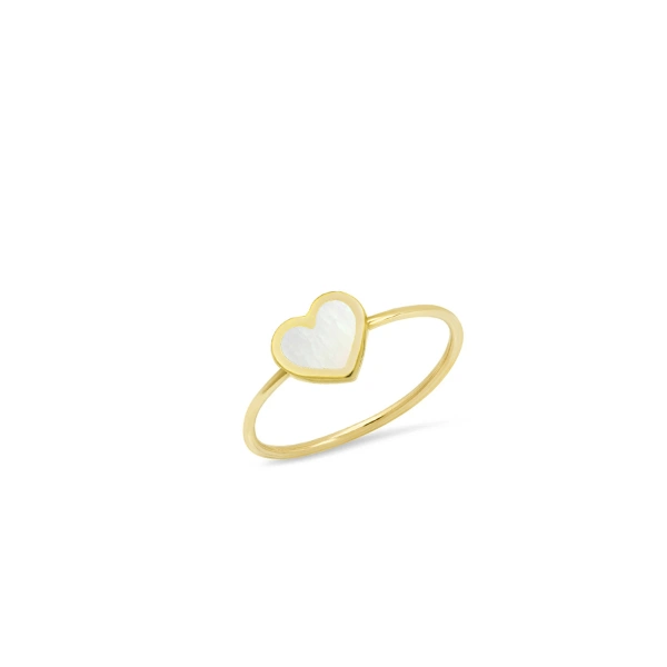 Jennifer Meyer Extra Small Mother of Pearl Inlay Heart Ring in 18K Yellow Gold | Fine Rings | Coveti