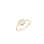 Jennifer Meyer Extra Small Mother of Pearl Inlay Heart Ring with Diamonds in 18K Yellow Gold | Fine Rings | Coveti