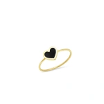Jennifer Meyer Extra Small Onyx Inlay Heart Ring in 18K Yellow Gold | Fine Rings | Coveti