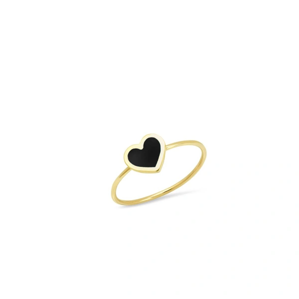 Jennifer Meyer Extra Small Onyx Inlay Heart Ring in 18K Yellow Gold | Fine Rings | Coveti