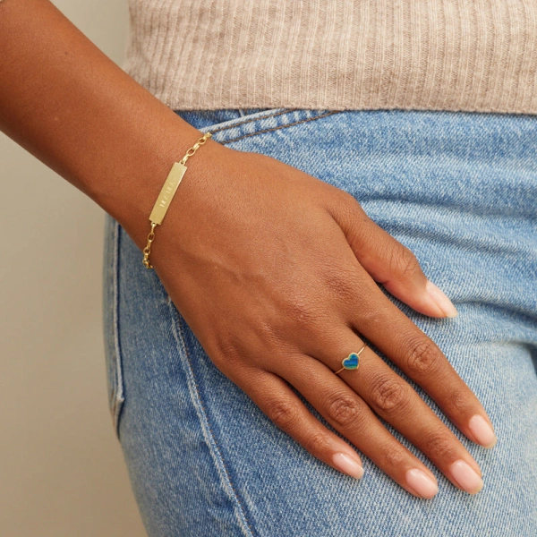Jennifer Meyer Extra Small Opal Inlay Heart Ring in 18K Yellow Gold | Fine Rings | Coveti