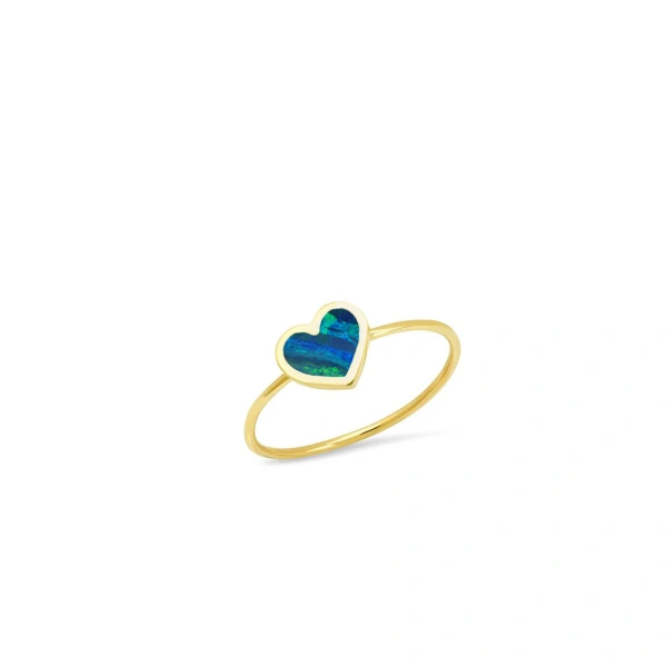 Jennifer Meyer Extra Small Opal Inlay Heart Ring in 18K Yellow Gold | Fine Rings | Coveti