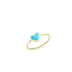 Jennifer Meyer Extra Small Turquoise Inlay Heart Ring in 18K Yellow Gold | Fine Rings | Coveti