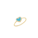 Jennifer Meyer Extra Small Turquoise Inlay Heart Ring with Diamonds in 18K Yellow Gold | Fine Rings | Coveti