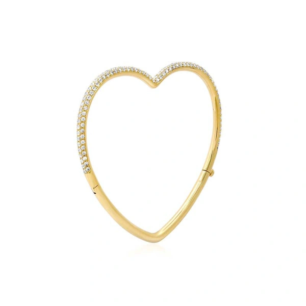 Jennifer Meyer Forever Heart Bangle with Diamond Pave in 18K Yellow Gold | Fine Bracelets | Coveti