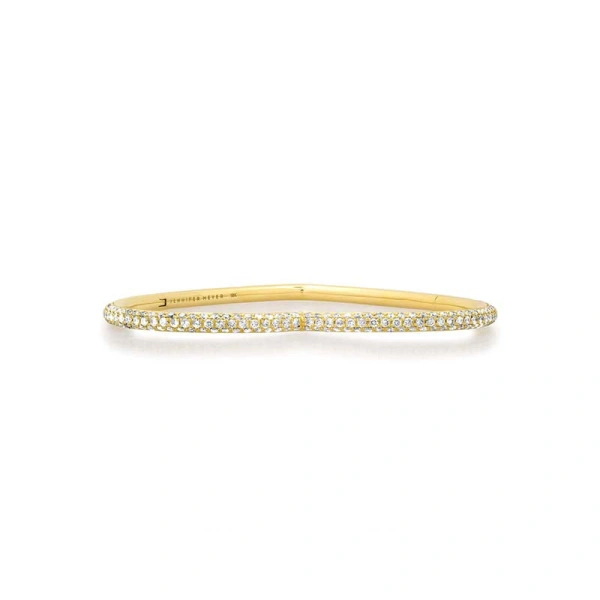 Jennifer Meyer Forever Heart Bangle with Diamond Pave in 18K Yellow Gold | Fine Bracelets | Coveti