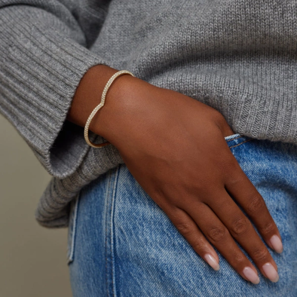Jennifer Meyer Forever Heart Bangle with Diamond Pave in 18K Yellow Gold | Fine Bracelets | Coveti